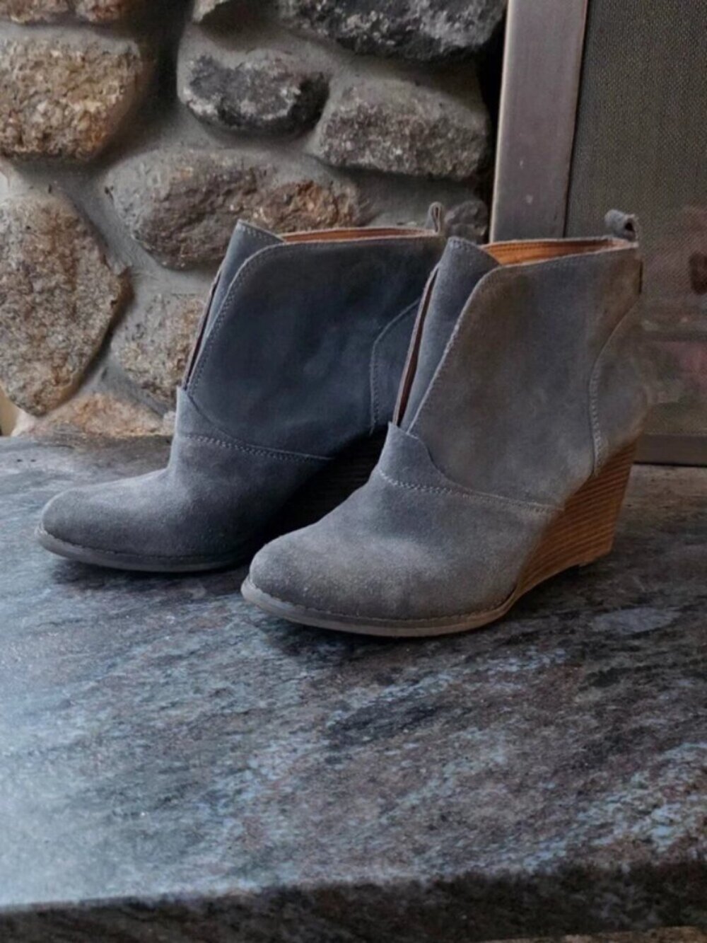 Lucky Brand Gray Suede Yasmin Wedge Booties Size 9.5M